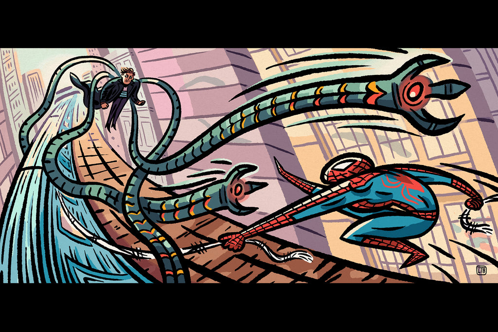 Luke T. Benson "Spidey Catches A Train" Print