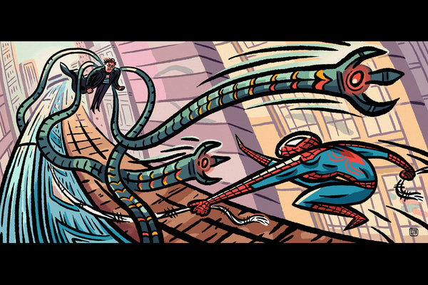 Luke T. Benson "Spidey Catches A Train" Print