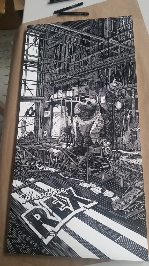 Daniel Danger "the Theodore Rex costume rotting away in a prop warehouse; forgotten, cold, and alone, staring into the heavens."