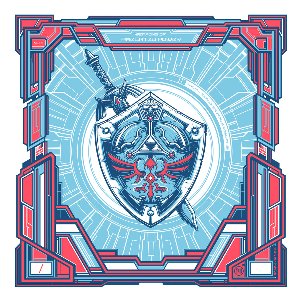 Dan Mumford “Hylian Shield & Master Sword.” Framed Print