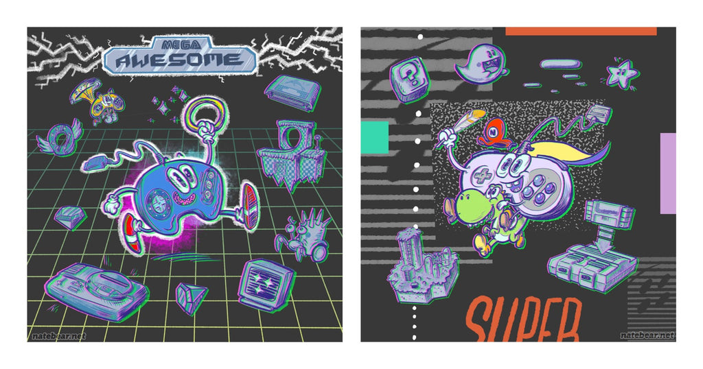 Nate Bear "Mega Awesome Control Pad vs Super Rad Controller" Print Set