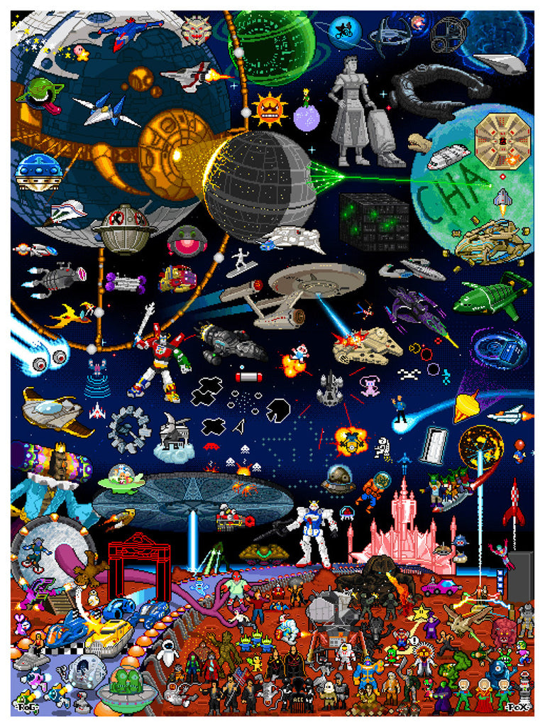 Roger Barr and Louis Fernet-Leclair "8-Bit Pixels in Space" Print