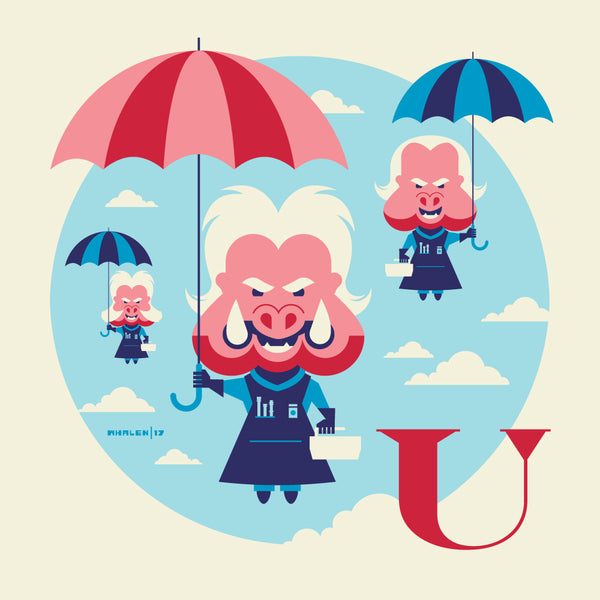 Tom Whalen "U is for Umbrellas" Framed Print