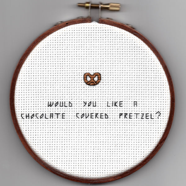 Oh Sew Nerdy "Would you like a chocolate-covered pretzel?"