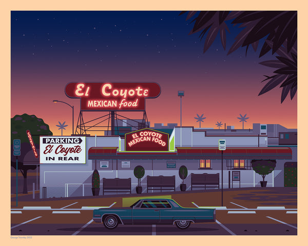 George Townley "El Coyote Cafe at Night (Retrospective Edition)" Framed Print