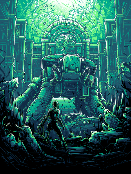 Dan Mumford “A puppet without a Ghost.”  Glow in the dark variant - framed print