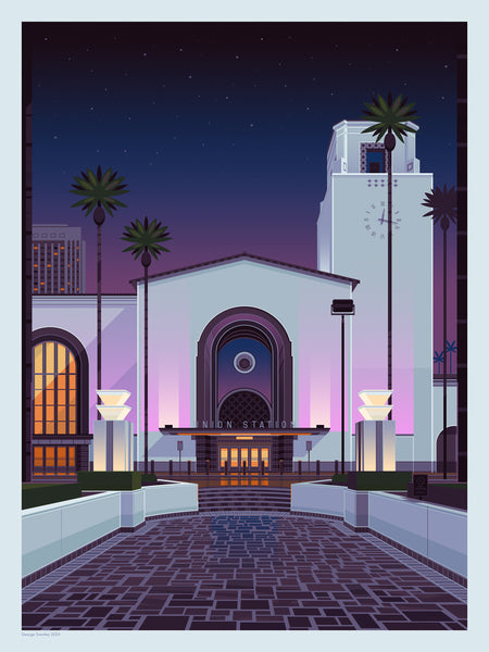 George Townley "Los Angeles Union Station at Night (Retrospective Edition)" Framed Print