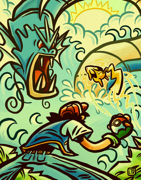 Luke T. Benson "Ash Encounters A Wild Gyarados" Print