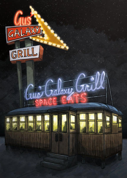Bryan Brinkman "Gus' Galaxy Grill" Postcard Print