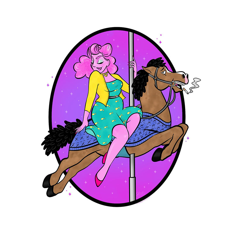 Sara M. Lyons "Carolyn Rides Again (with apologies to Bojack and the late Gil Elvgren)" Print